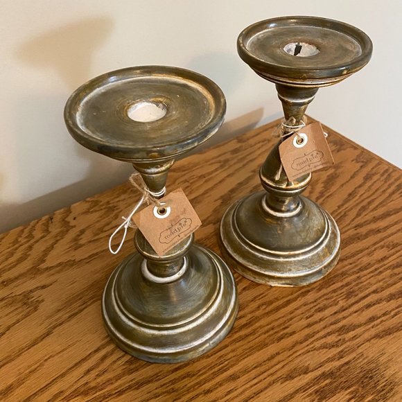 Mud Pie Other - 2 Mud Pie Aged Fluted Tin Candlestick Holder